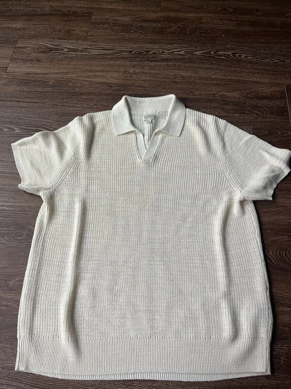 Short-sleeve linen-cotton blend johnny-collar sweater-polo